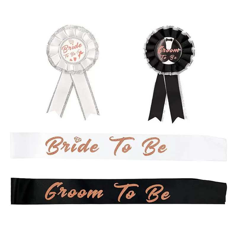 

Groom To Be Sash with Black Badge Women Bridesmaid Brooch White Bride To Be Sashes Groomsmen Bridal Shower Decor Hen Party Gifts