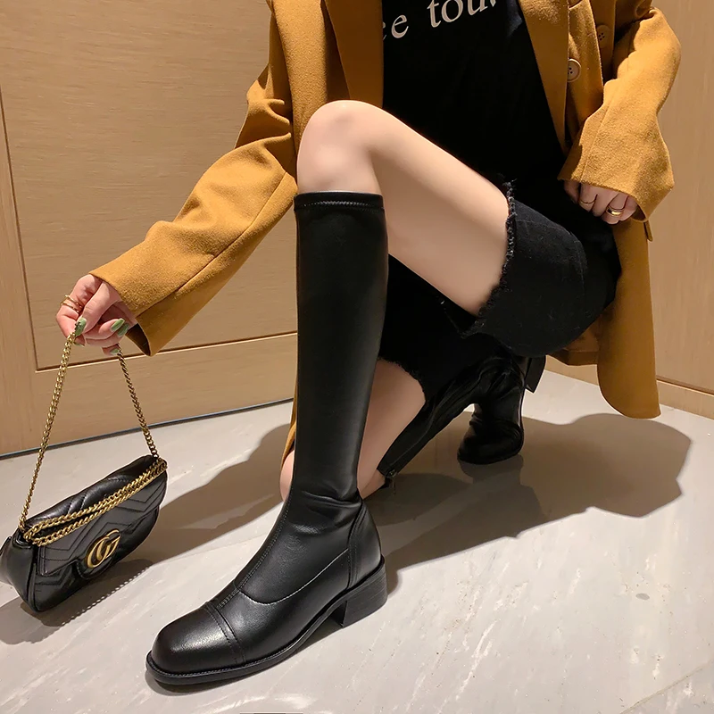 Women knee-high-boots natural leather 22-25CM cowhide+Elastic microfiber elastic boots skinny boots side zipper long boots 
Women knee-high-boots natural leather 22-25CM cowhide+Elastic microfiber elastic boots skinny boots side zipper long boots