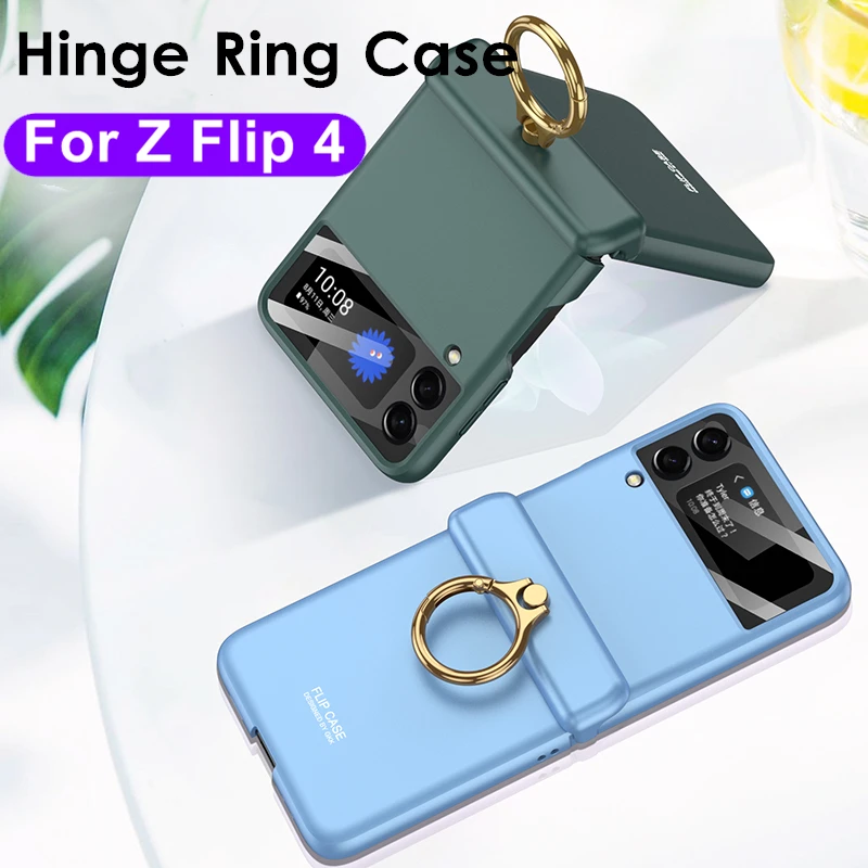 

Чехол для Samsung Galaxy Flip4 5G Z, флип-чехол с 4 магнитными петлями, защитный чехол с кольцом на палец, жесткий пластиковый чехол со стеклом для экран...