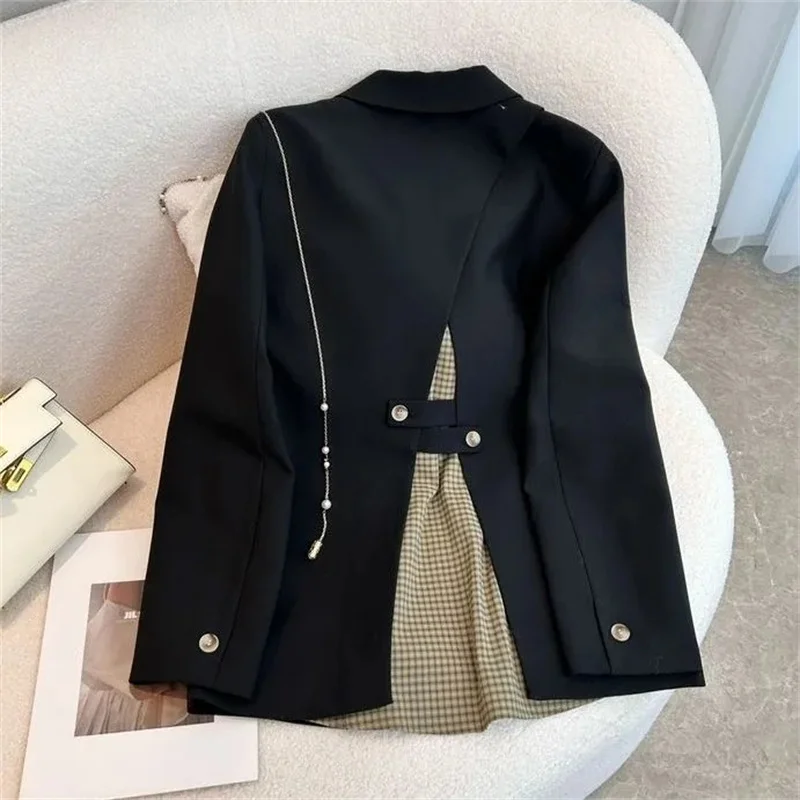

Весенне-осенний блейзер куртки для женщин одежда 2023 Новый стильный клетчатый комбинированный черный Блейзер Пальто офисные женские топы BC299