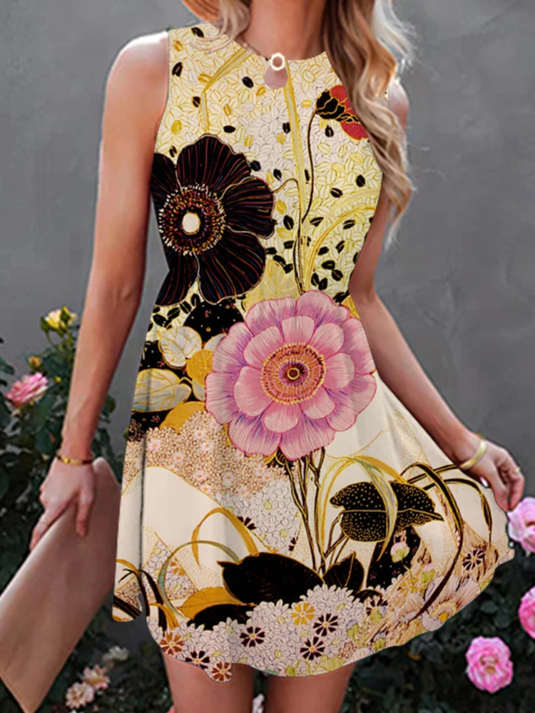 New Floral Print Slim Waist Chic Dress Office Women Elegant O Neck Sleeveless Skirt Dress Summer Casual Loose Holiday Dress
New Floral Print Slim Waist Chic Dress Office Women Elegant O Neck Sleeveless Skirt Dress Summer Casual Loose Holiday Dress