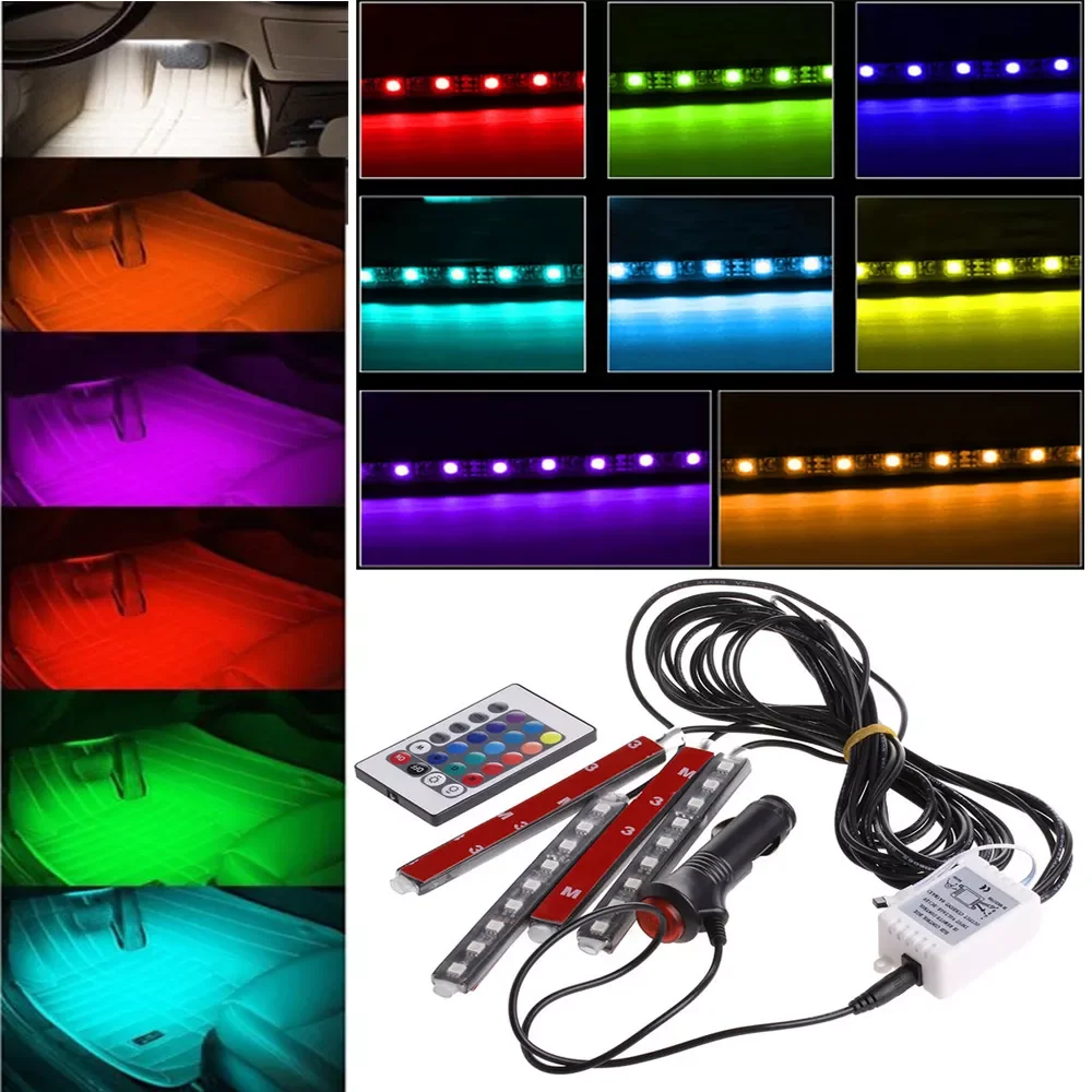 Automobile accessories 4pcs 5050 9 LED Remote Control Cigarette Lighter Colorful RGB Car Interior Floor Atmosphere Light Strip D
Automobile accessories 4pcs 5050 9 LED Remote Control Cigarette Lighter Colorful RGB Car Interior Floor Atmosphere Light Strip D