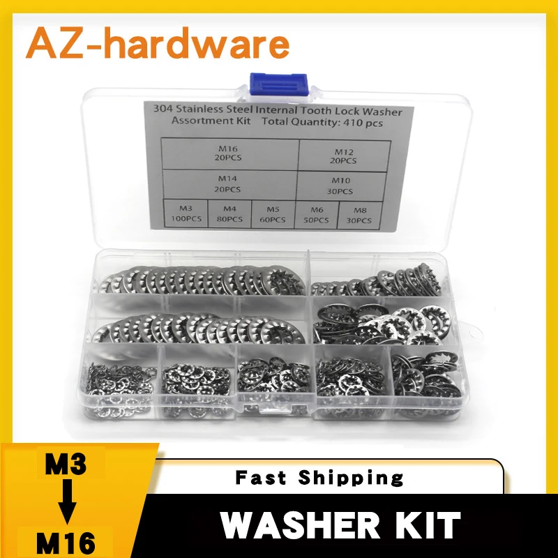 410PCS 304 Stainless Steel Lnternal Tooth Lock Washer Assortment Kit Stop Internal Tooth Toothed Gasket Box Set
410PCS 304 Stainless Steel Lnternal Tooth Lock Washer Assortment Kit Stop Internal Tooth Toothed Gasket Box Set