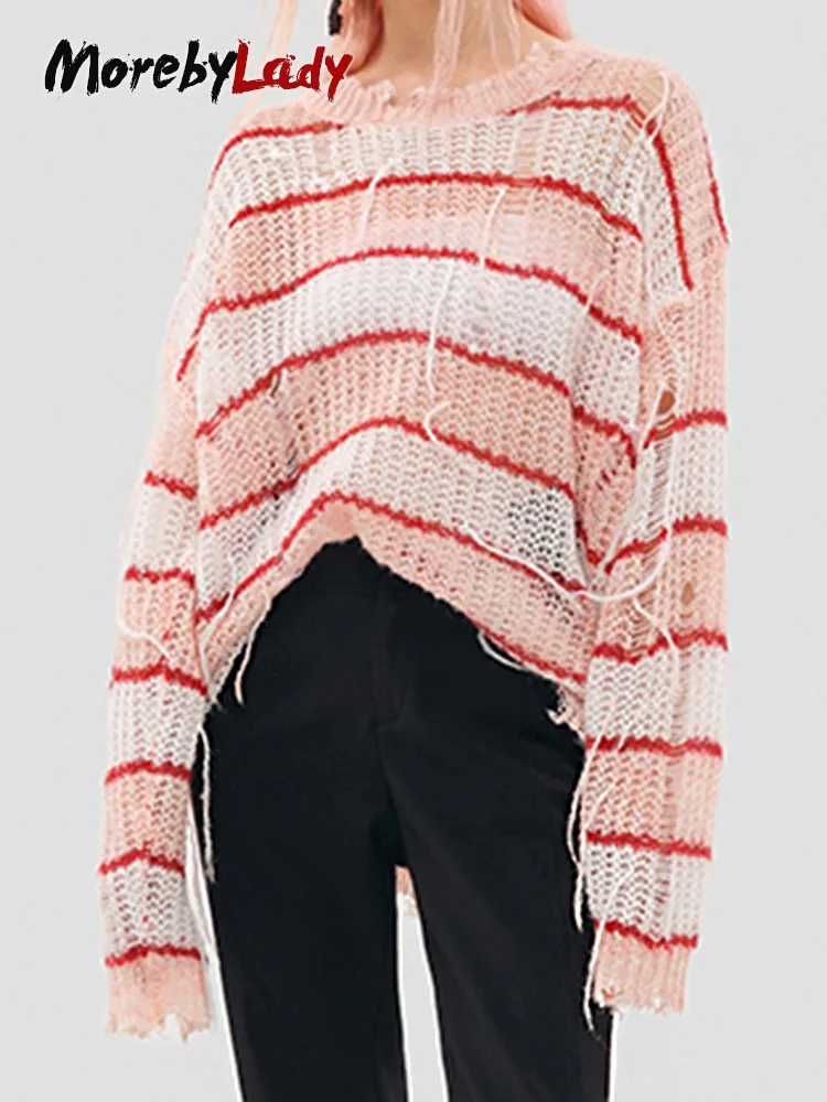 Morebylady Autumn Retro Sweater Women Loose Striped Pullovers Streetwear Y2k Vintage Pullovers Sweater Winter Broken Jumpers
Morebylady Autumn Retro Sweater Women Loose Striped Pullovers Streetwear Y2k Vintage Pullovers Sweater Winter Broken Jumpers