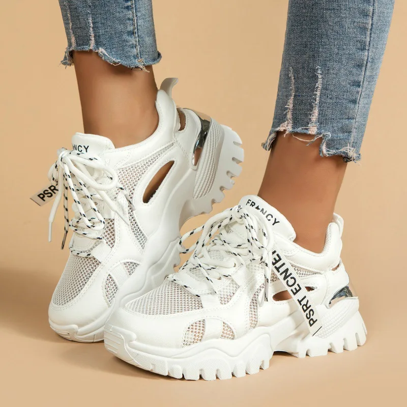 Breathable Mesh Chunky Sneakers Women Cut Out Platform Vulcanized Shoes Woman Thick Bottom Non Slip White Sports Shoes 
Breathable Mesh Chunky Sneakers Women Cut Out Platform Vulcanized Shoes Woman Thick Bottom Non Slip White Sports Shoes