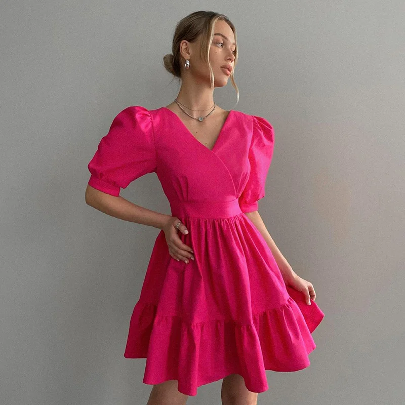 Puff Short Sleeve Summer Dresses Women Loose V-Neck Ruffle Solid Mini Sexy Party Elegant Mini Dress For Girl CasualNew
Puff Short Sleeve Summer Dresses Women Loose V-Neck Ruffle Solid Mini Sexy Party Elegant Mini Dress For Girl CasualNew