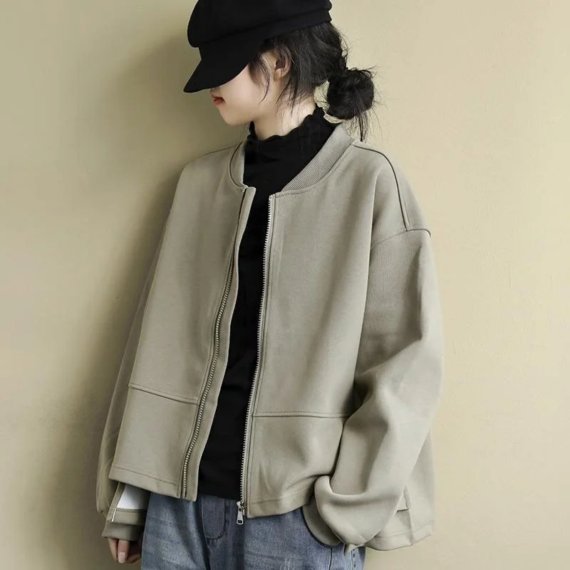 Spring Autumn Women's Sweatshirt Baseball Uniform Loose Short Long Sleeve Coats Casual Solid Zipper Jackets Femme
Spring Autumn Women's Sweatshirt Baseball Uniform Loose Short Long Sleeve Coats Casual Solid Zipper Jackets Femme