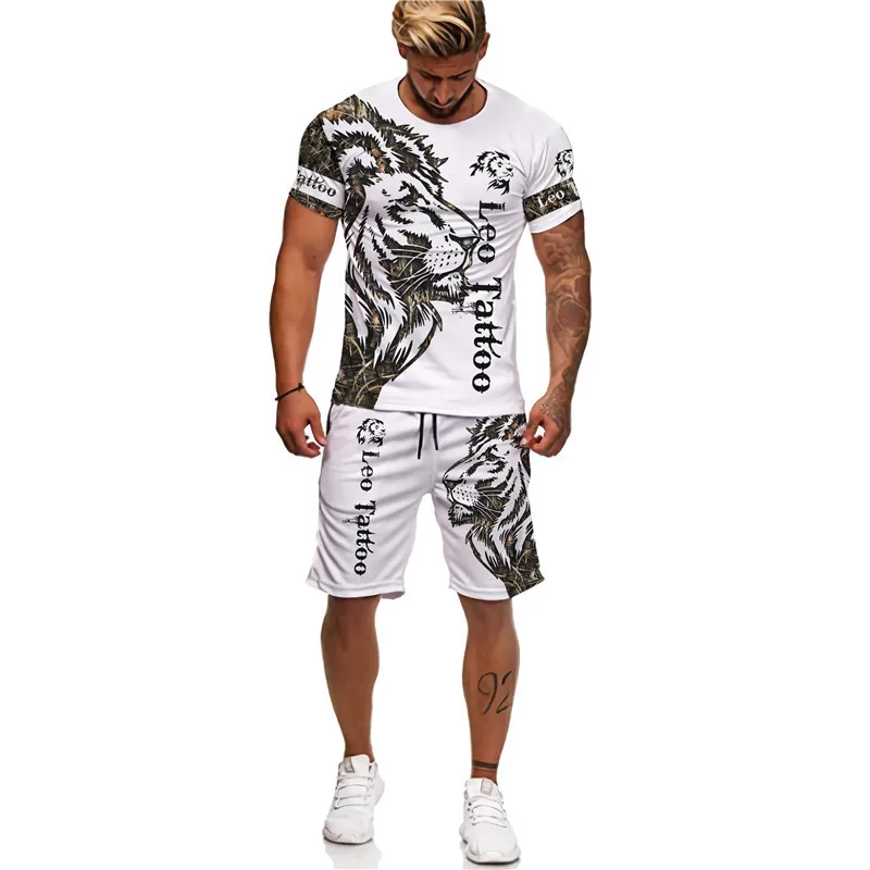 Summer Men's Animal Tattoo White Short Sleeve Tops The Lion 3D Printed O-neck T-shirt&Shorts Suit Casual Sportwear Tracksuit Set
Summer Men's Animal Tattoo White Short Sleeve Tops The Lion 3D Printed O-neck T-shirt&Shorts Suit Casual Sportwear Tracksuit Set