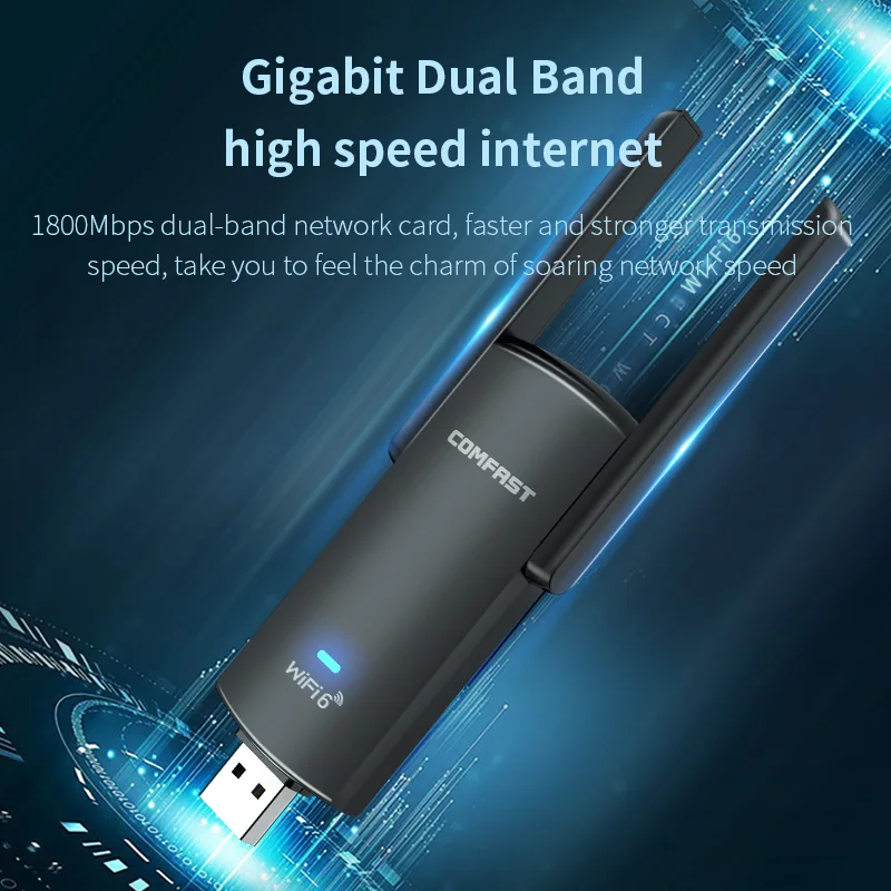 AX1800 WiFi 6 USB Adapter USB3.0 802.11ax Wi-Fi Dongle Dual Band 2.4G&5GHz 1800Mbps Wireless Network Card For Desktop/PC
AX1800 WiFi 6 USB Adapter USB3.0 802.11ax Wi-Fi Dongle Dual Band 2.4G&5GHz 1800Mbps Wireless Network Card For Desktop/PC