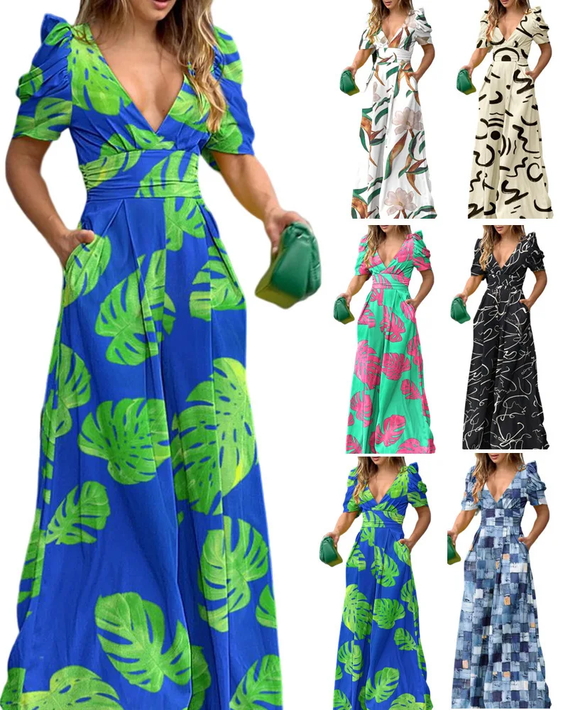 Spring Summer Fashion Printed V Neck Jumpsuits Streetwear Casual Short Sleeves Wide-leg Pants Commute Elegant Rompers For Women
Spring Summer Fashion Printed V Neck Jumpsuits Streetwear Casual Short Sleeves Wide-leg Pants Commute Elegant Rompers For Women