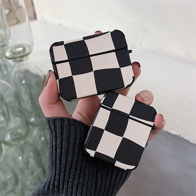 

3D Cute Retro Irregular Checkerboard Cartoon Case For Apple Airpods 1 2 3 pro Air pods Case Soft Silicone Earphone Cover