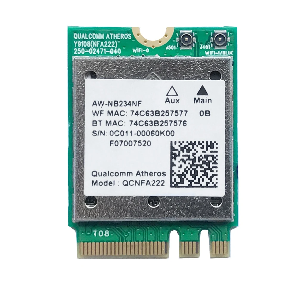 QCNFA222 AW-NB234NF 802.11A/B/G/N Wireless WIFI Bluetooth Card 2.4GHz 5GHz WiFi + BT 4.0 NGFF Wlan
QCNFA222 AW-NB234NF 802.11A/B/G/N Wireless WIFI Bluetooth Card 2.4GHz 5GHz WiFi + BT 4.0 NGFF Wlan
