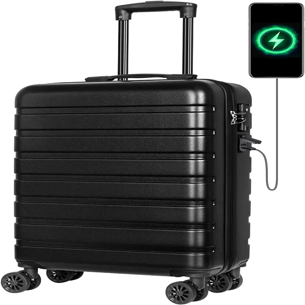 

Чемодан из АБС-пластика, жесткий легкий чемодан с 4-колесным замком TSA, переносной 20-дюймовый USB черный