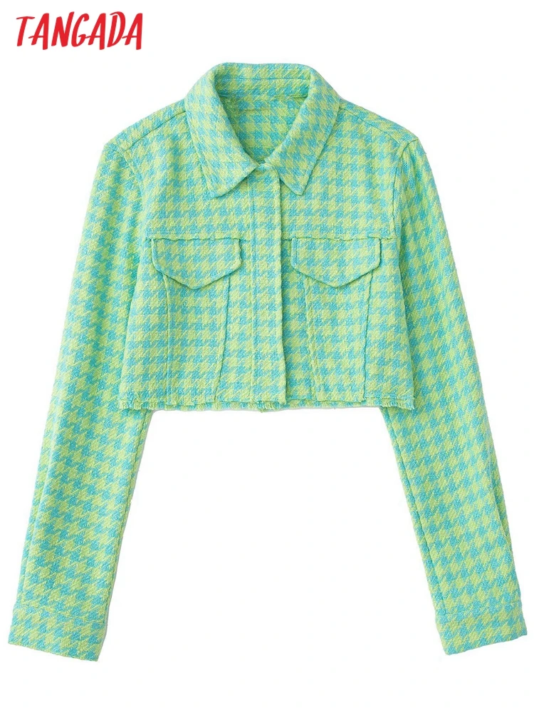 Tangada Women Vintage Green Tweed Blazer Female Long Sleeve Elegant Jacket Ladies Crop Blazer Suits 3H525 
Tangada Women Vintage Green Tweed Blazer Female Long Sleeve Elegant Jacket Ladies Crop Blazer Suits 3H525