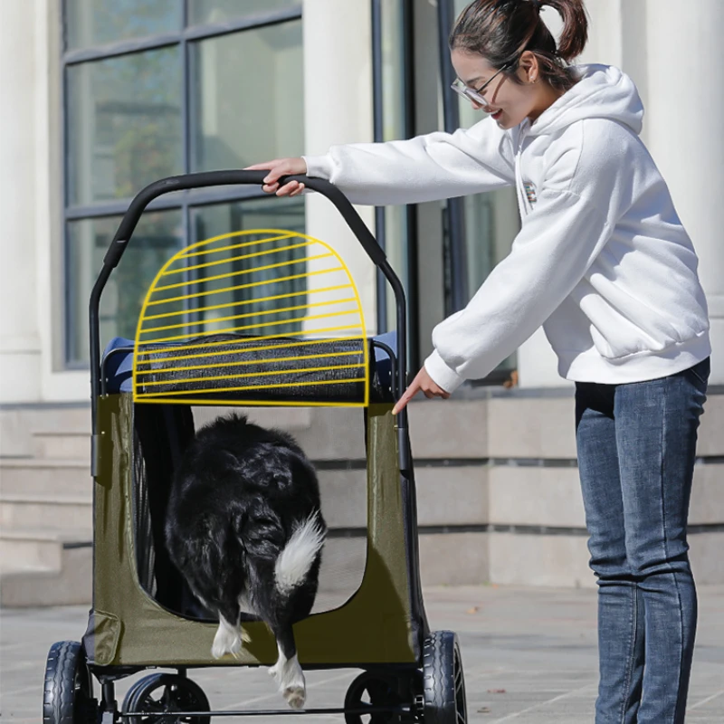 

Большая тележка для домашних животных, складная коляска с одним кликом, удобная прогулочная машина для собак и кошек, легкие складные товар...