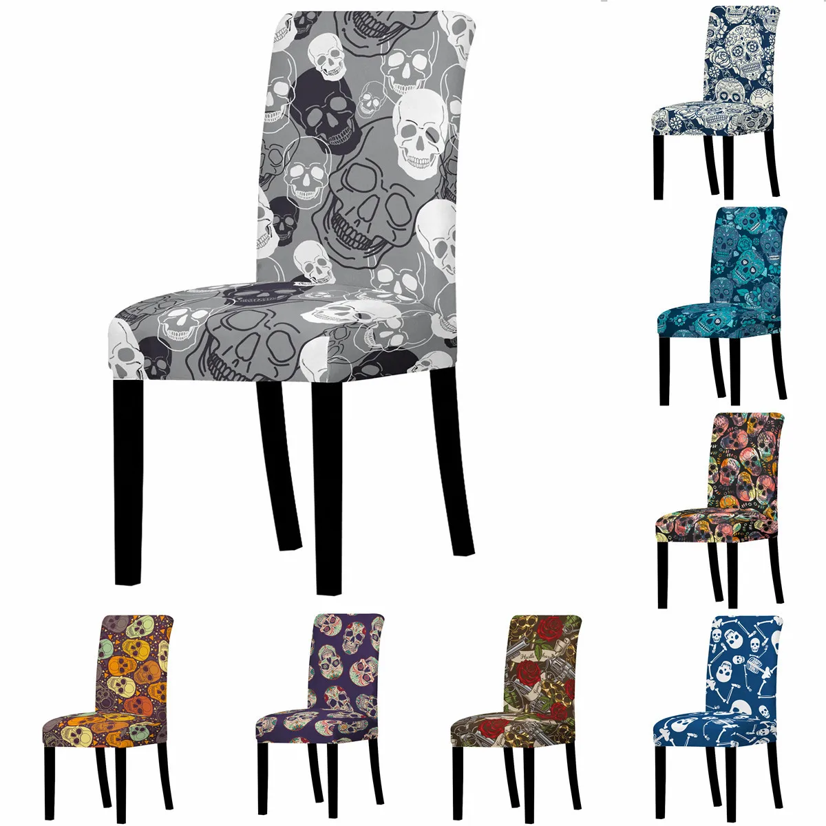 Skull Pattern Elastic Dining Chair Cover European and American Style Spandex Chair Cover Anti-dirty Computer Seat Cover 
Skull Pattern Elastic Dining Chair Cover European and American Style Spandex Chair Cover Anti-dirty Computer Seat Cover