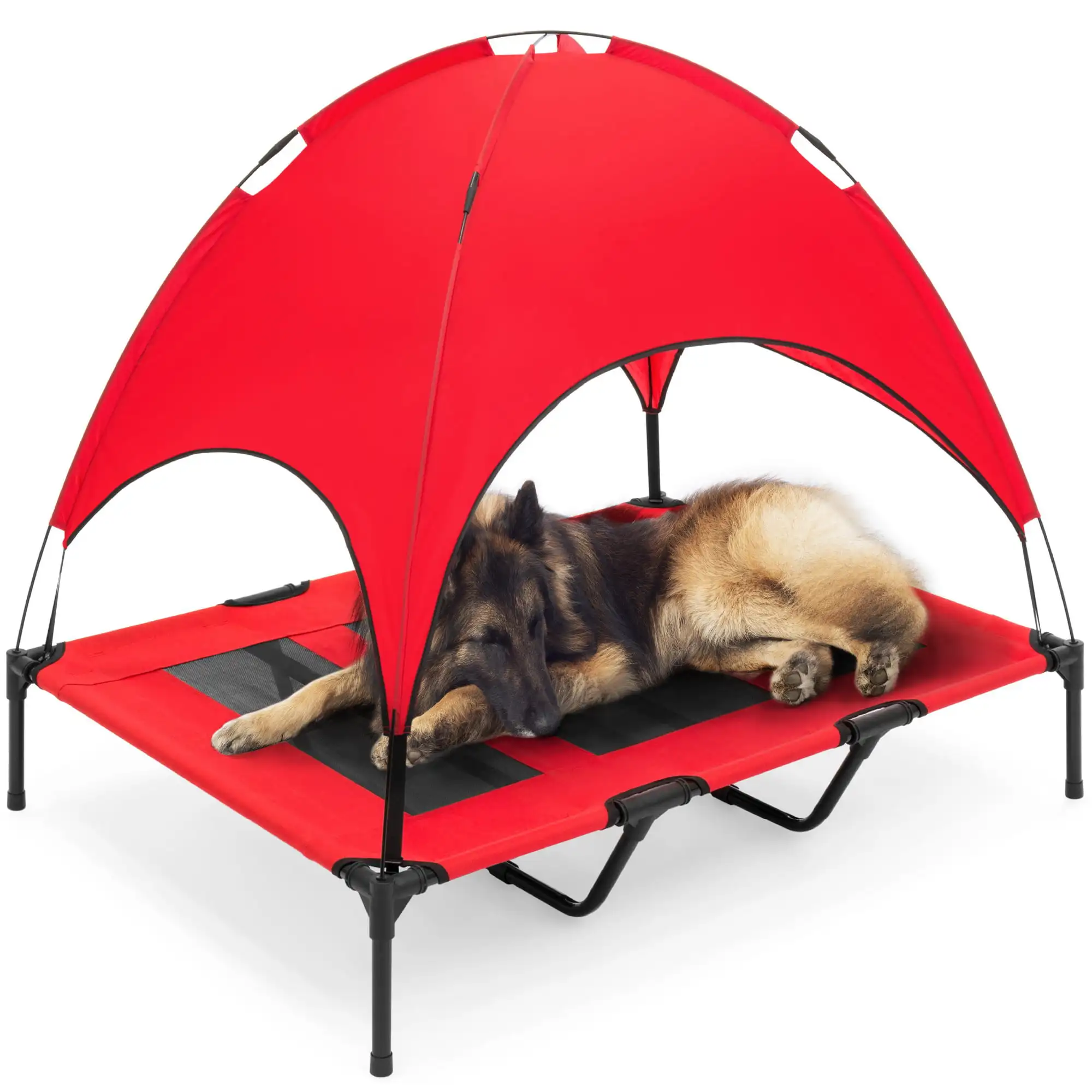 48in Elevated Cooling Dog Bed, Outdoor Raised Mesh Pet Cot w/ Removable Canopy, Carrying Bag - Red
48in Elevated Cooling Dog Bed, Outdoor Raised Mesh Pet Cot w/ Removable Canopy, Carrying Bag - Red
