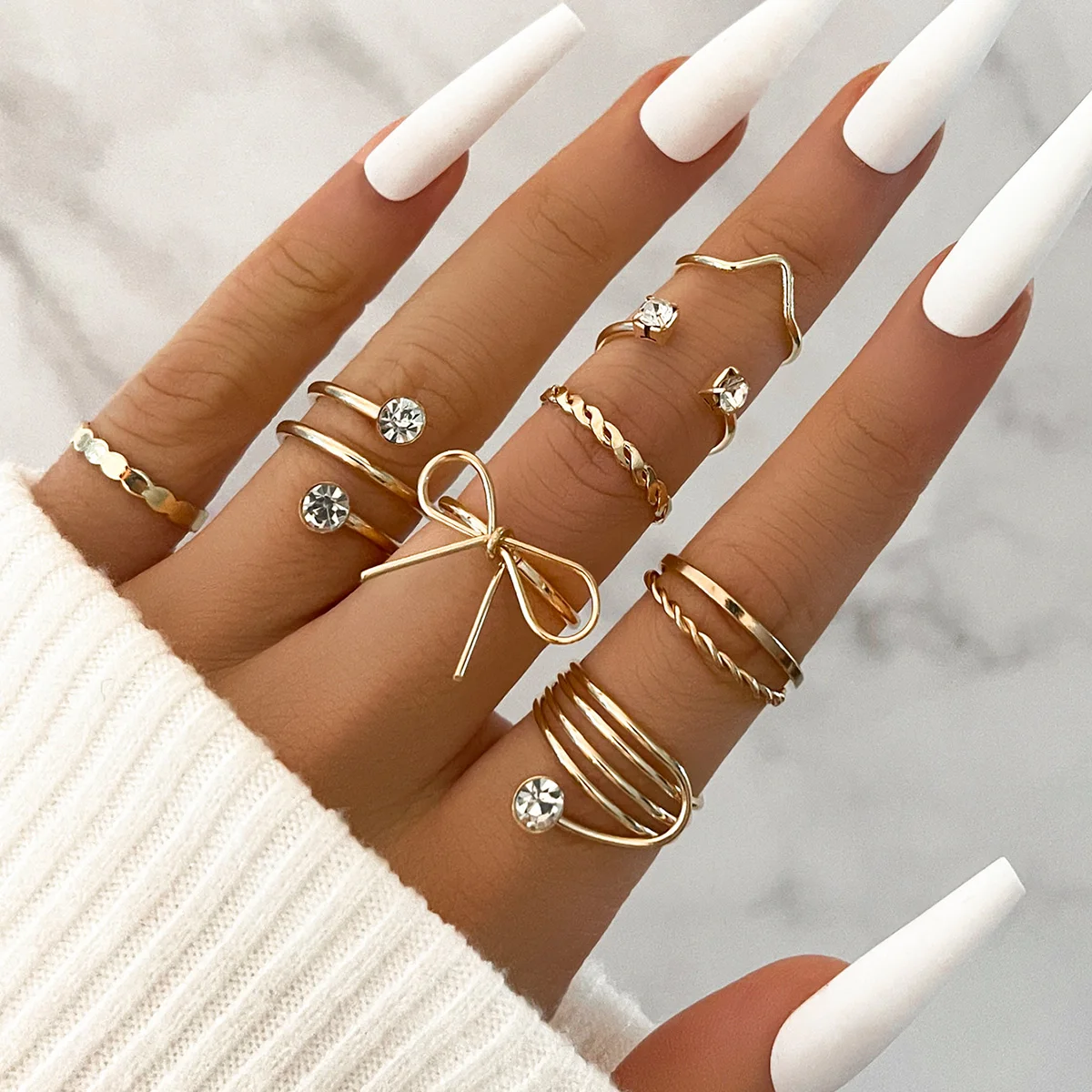 Aprilwell 8 Pcs Trendy Bow-knot Rings Set for Women Vintage Gold Plated Geometric Zircon Twisted Chains Anillos Jewelry Gifts
Aprilwell 8 Pcs Trendy Bow-knot Rings Set for Women Vintage Gold Plated Geometric Zircon Twisted Chains Anillos Jewelry Gifts