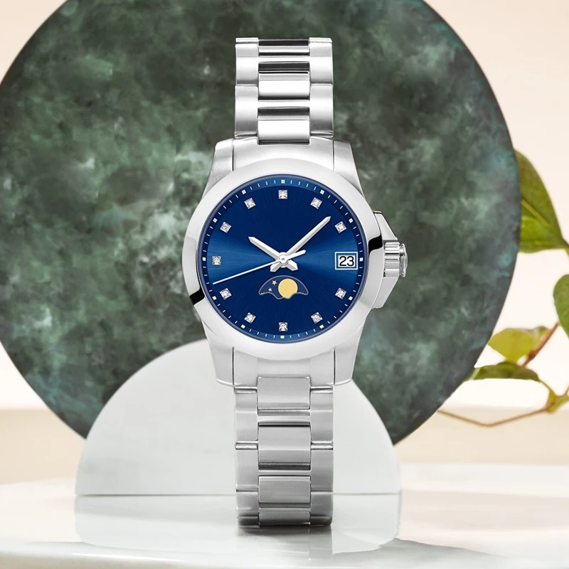 Женские кварцевые часы с синим циферблатом, из нержавеющей стали
Женские кварцевые часы с синим циферблатом, из нержавеющей стали