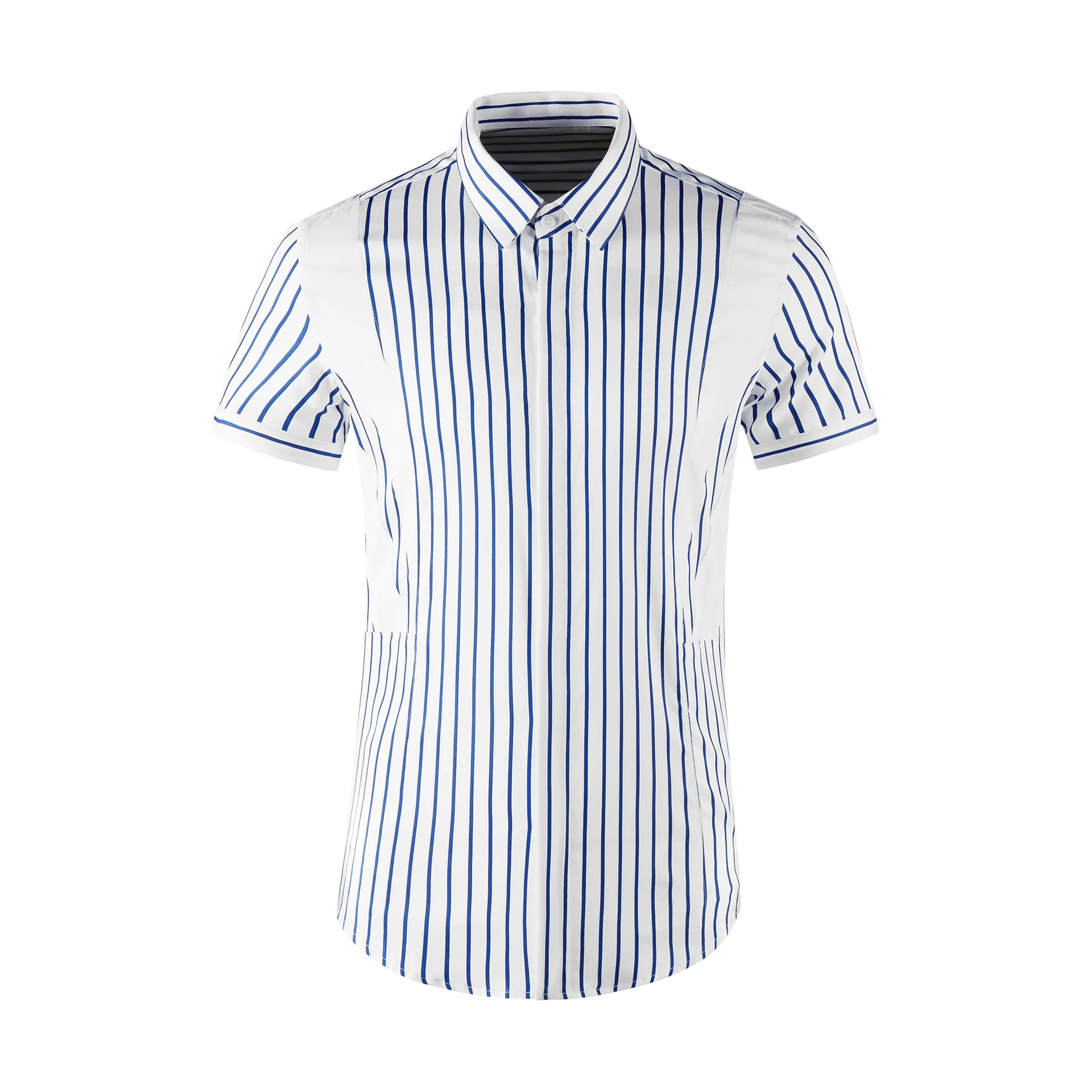 Рубашка мужская с коротким рукавом, роскошная классическая сорочка в Вертикальную Полоску, в стиле кэжуал, простые украшения 
Рубашка мужская с коротким рукавом, роскошная классическая сорочка в Вертикальную Полоску, в стиле кэжуал, простые украшения