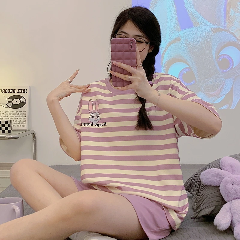 Summer Women Sleepwear Cotton Cute Pajamas Cartoons Nightwear Comfy Short Sleeves Homewear Suit
Summer Women Sleepwear Cotton Cute Pajamas Cartoons Nightwear Comfy Short Sleeves Homewear Suit