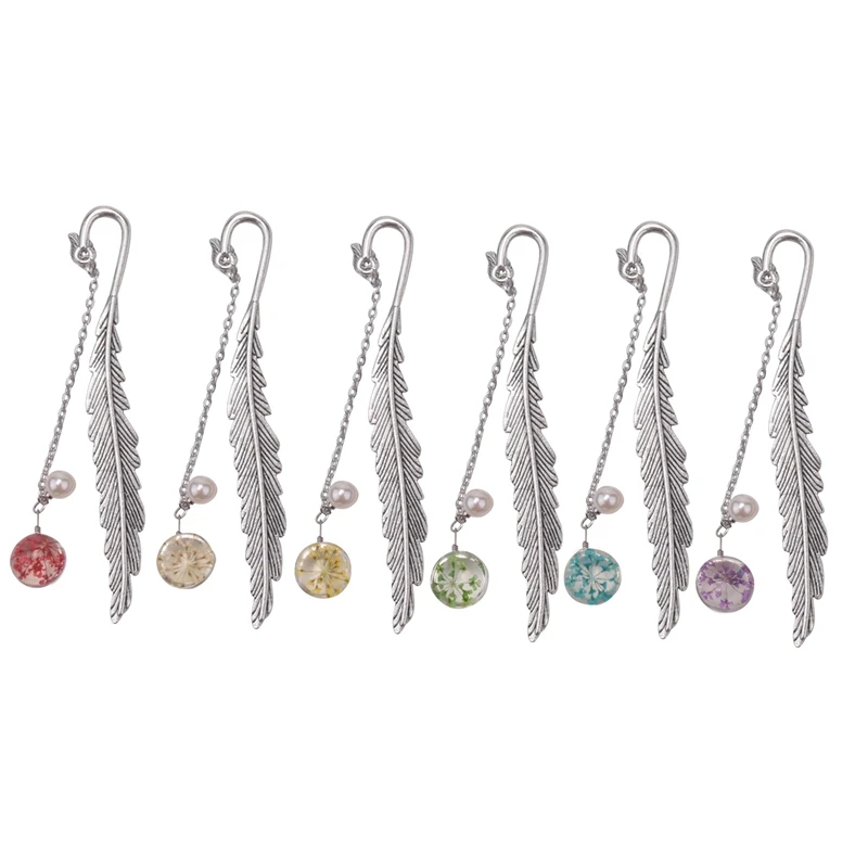 6 Pieces Metal Feather Bookmarks With Dry Flower Pearl Pendant Crafts Vintage Creative Book Mark Clip Page Marker
6 Pieces Metal Feather Bookmarks With Dry Flower Pearl Pendant Crafts Vintage Creative Book Mark Clip Page Marker