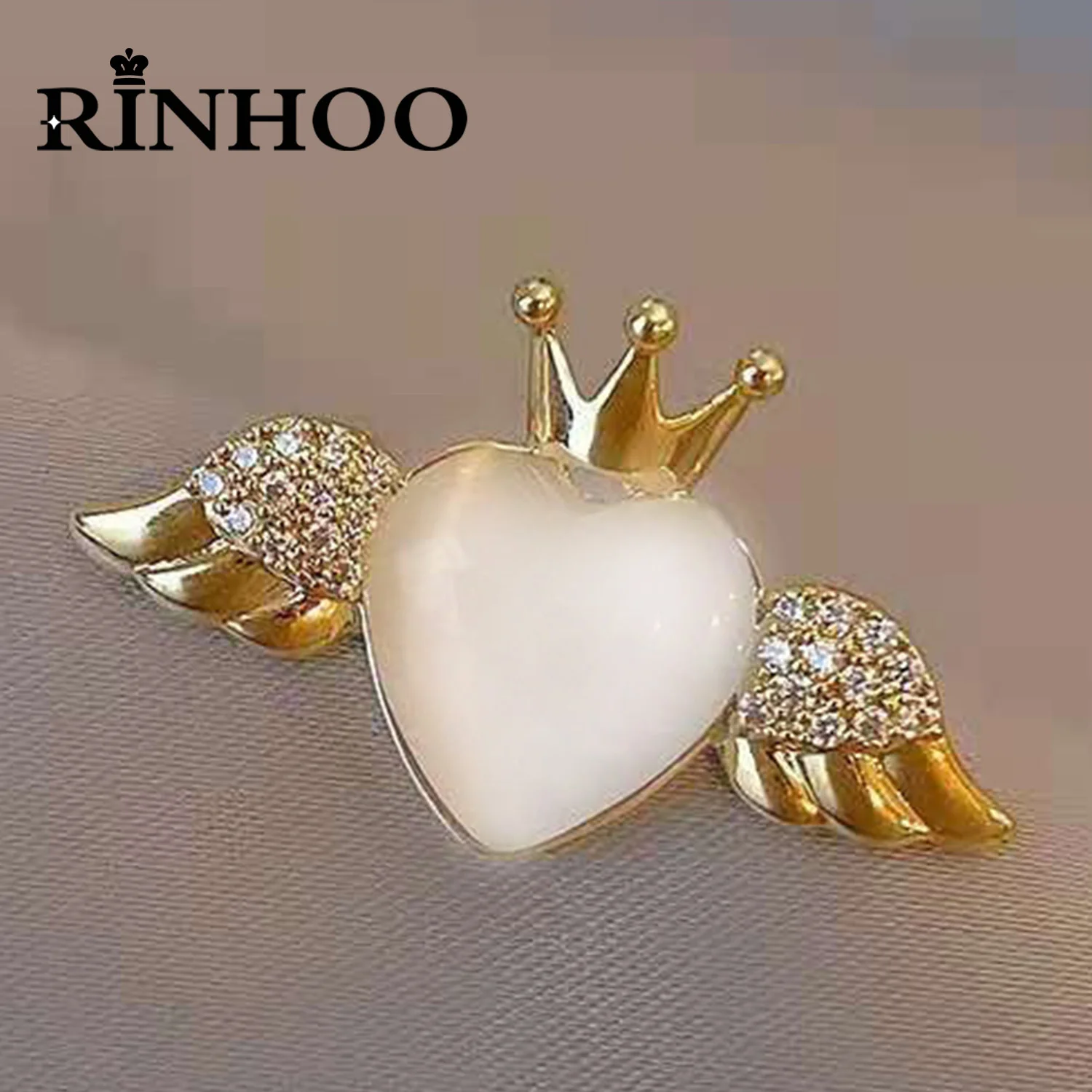 

Rinhoo Korean Rhinestone Angel Wings Opal Heart Crown Brooches for Women Simple Personality Suit Lapel Pins Party Badge Jewelry