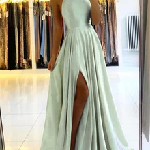 Elegant Women Maxi Beach Satin Dress Sexy Leg Slit Lace up Evening Prom Gown Adjustable Straps Bridesmaid Dresses