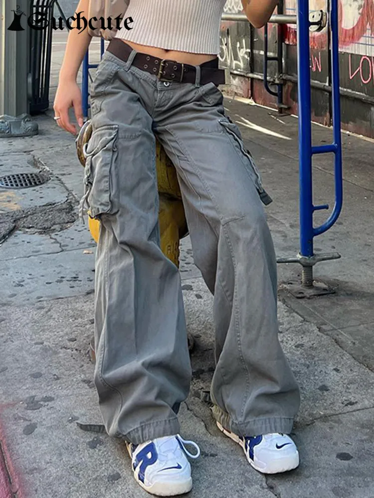 SUCHCUTE Multiple pockets Baggy Jeans Hip Hop Solid Low Waist Women Cargo Denim Trousers Y2K Streetwear Grunge Wide Leg Pants
SUCHCUTE Multiple pockets Baggy Jeans Hip Hop Solid Low Waist Women Cargo Denim Trousers Y2K Streetwear Grunge Wide Leg Pants