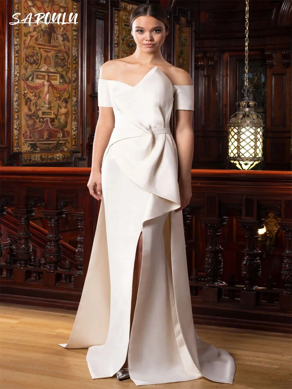 Classic Off The Shoulder Boat Neck Cocktail Party Gown Elegant Floor-length Evening Dress Simple Vestidos De Novia
Classic Off The Shoulder Boat Neck Cocktail Party Gown Elegant Floor-length Evening Dress Simple Vestidos De Novia