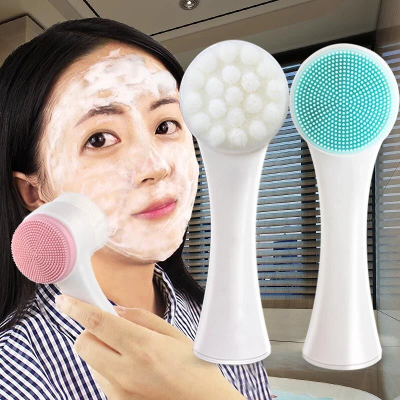 

Silicone Face Cleansing Brush Double-Sided Facial Cleanser Blackhead Removal Product Pore Cleaner Exfoliator Face Scrub Brush Ra