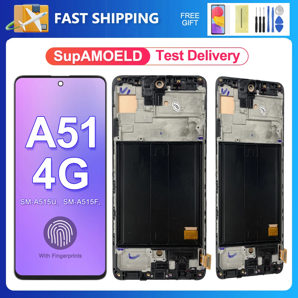 

A515 AMOLED Frame Screen For Samsung Galaxy A51 A515F LCD Display Touch Screen Digitizer Replacement Assembly With Fingerprint