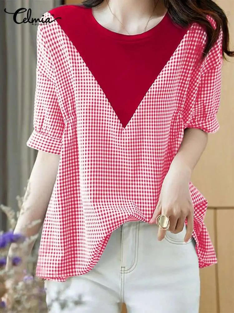 Korean Style Plaid Blouses Stylish Bohemian Office Patchwork Color Contrast Shirt Celmia O Neck Half Sleeve Tops Casual Chemise
Korean Style Plaid Blouses Stylish Bohemian Office Patchwork Color Contrast Shirt Celmia O Neck Half Sleeve Tops Casual Chemise