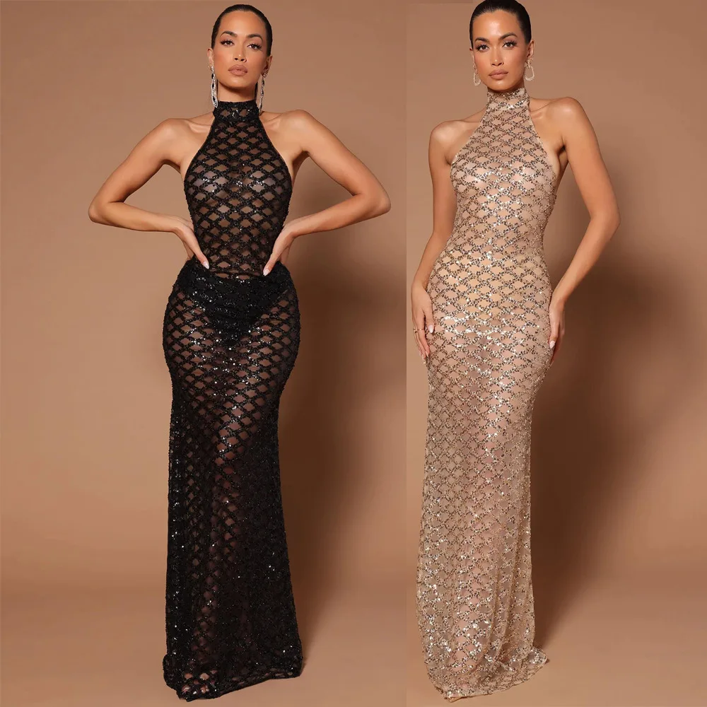 Womens Dresses New Sexy Backless Nightclub Evening Dress with Hot Diamond Sequins Perspective Dress for Women
Womens Dresses New Sexy Backless Nightclub Evening Dress with Hot Diamond Sequins Perspective Dress for Women