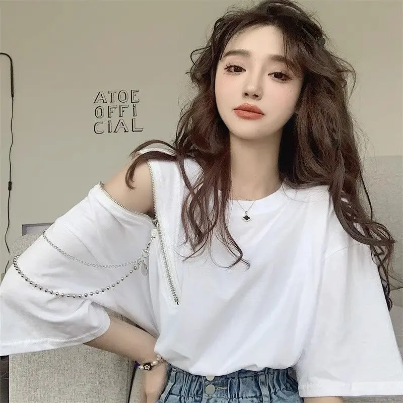Off Shoulder Zipper Short Sleeved T-shirt for Women Ins Summer Korean Version Loose and Versatile Half Sleeved Oversized Clothes
Off Shoulder Zipper Short Sleeved T-shirt for Women Ins Summer Korean Version Loose and Versatile Half Sleeved Oversized Clothes
