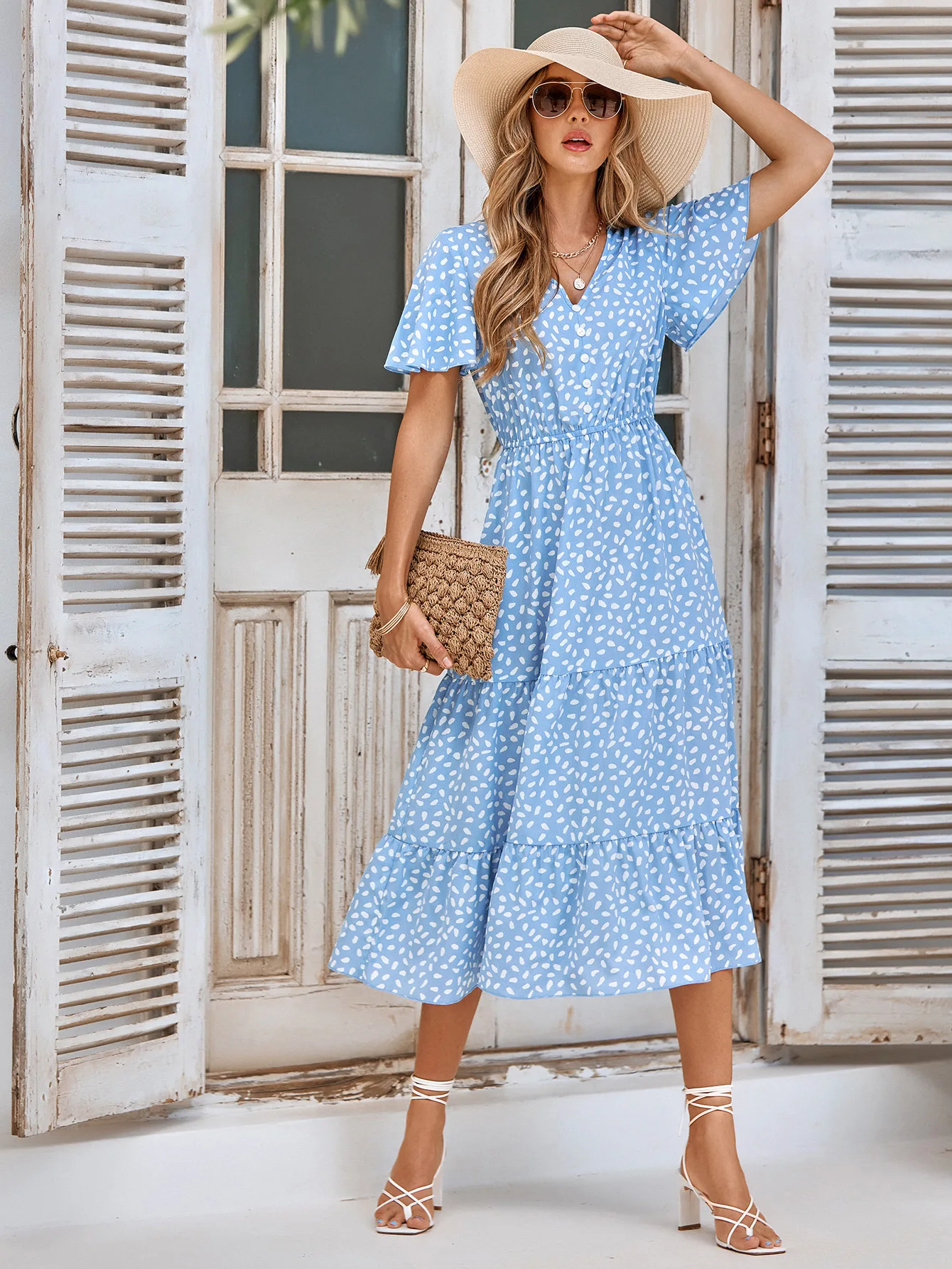 Yeuxverts New 2023 Fashion Summer Print Dress V-Neck Buttons Butterfly Sleeve Mid Length A-line Casual Beach Women Dress Vestido
Yeuxverts New 2023 Fashion Summer Print Dress V-Neck Buttons Butterfly Sleeve Mid Length A-line Casual Beach Women Dress Vestido