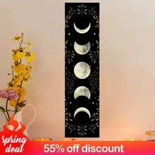 Vintage Moon Phase Wall Hanging Tapestry Mooonlight Green Olive Leaf Black Tapestries Boho Room Wall Decor Home Decoration Wall