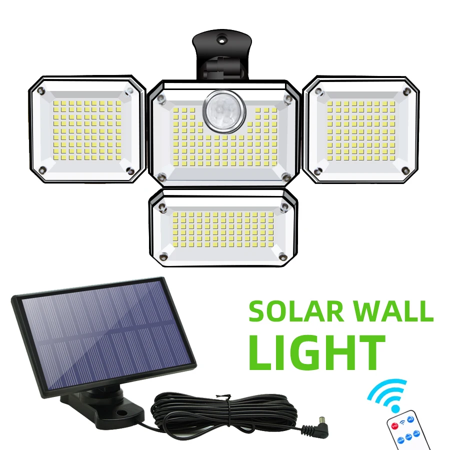 

333 Solar Led Light Outdoor 368 LED Powered Sunlight Waterproof PIR Motion Sensor Street Lights for Garden Path Garage Wall Lamp