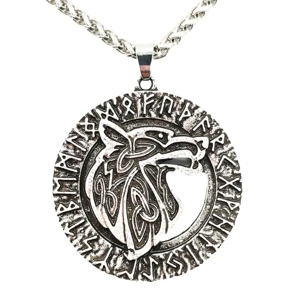 

Nostalgia Wolf Geri Freki Amulet Pendant Trinity Symbol Viking Elder Futhark Runes Pagan Talisman Goth Necklace For Men Women