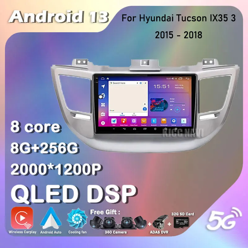 

QLED/IPS 9 "для Hyundai Tucson IX35 3 2015- 2018 Android 13 DSP 2Din Автомагнитола мультимедийный видеоплеер навигация GPS головное устройство