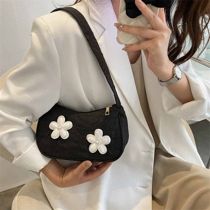 

Flower Casual Totes Bags Elegant Women Underarm Bag Ladies Fashion Shoulder Purse Lolita Floral Pleated Bag Designer Handbags