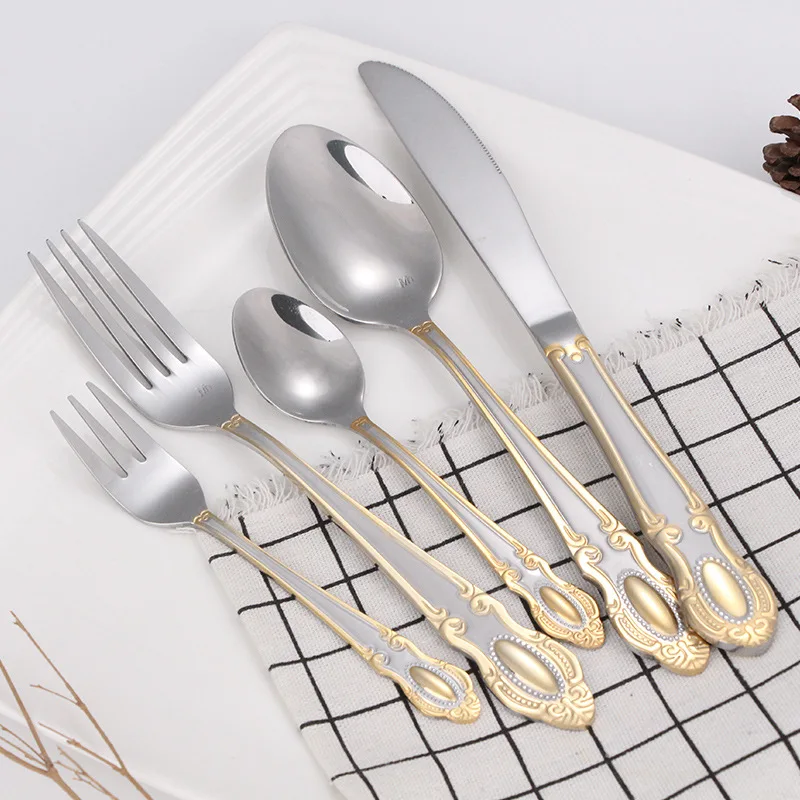 4/5pcs Cutlery Set Gold Dinnerware Stainless Steel Western Royal Silverware Spoon Tea Forks Knives Kitchen Dinner Tableware Gift
4/5pcs Cutlery Set Gold Dinnerware Stainless Steel Western Royal Silverware Spoon Tea Forks Knives Kitchen Dinner Tableware Gift