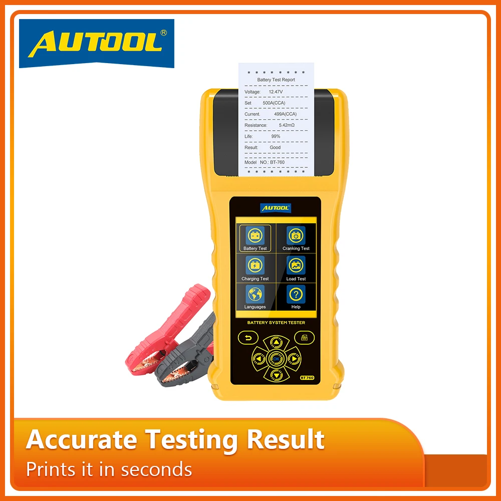 AUTOOL BT760 12V 24V Car Battery Tester Analyzer Car Battery Charging CrankingTest Auto Diagnostic Tools with Thermal Print
AUTOOL BT760 12V 24V Car Battery Tester Analyzer Car Battery Charging CrankingTest Auto Diagnostic Tools with Thermal Print