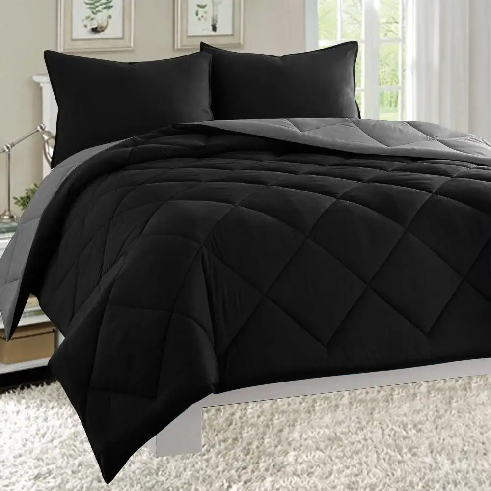 3pc Reversible Comforter Set Microfiber Quilted Bed Cover Queen Size - Grey / Black
3pc Reversible Comforter Set Microfiber Quilted Bed Cover Queen Size - Grey / Black