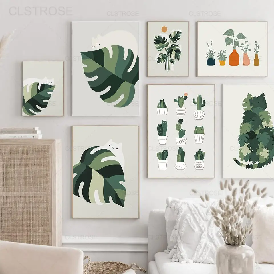 Cartoon White Cat Green Leaf Canvas Painting Nordic Animal Plant Wall Art Poster Minimalist Picture Home Decor Children's Room
Cartoon White Cat Green Leaf Canvas Painting Nordic Animal Plant Wall Art Poster Minimalist Picture Home Decor Children's Room