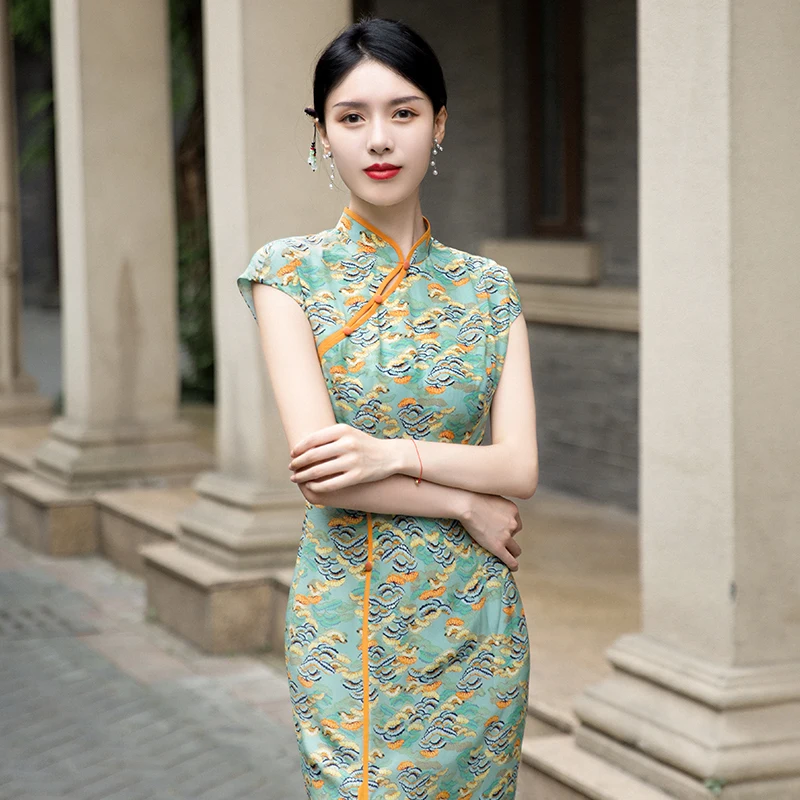 

Simeizi HANFU New Chinese Style Dress for Women's Clothing 2023 Summer Silk Retro Improved Qipao Cheongsam