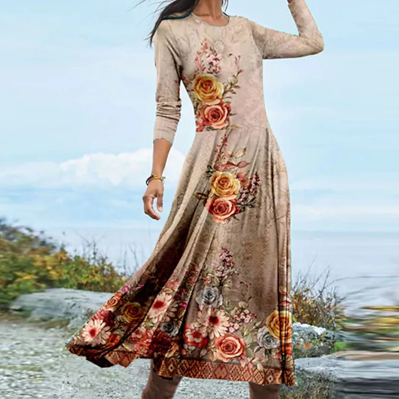Chic Floral Print Loose Pleated A-line Dress Casual Beach Boho Beach Dress Fashion Women Elegant O-Neck Long Sleeve Long Dress
Chic Floral Print Loose Pleated A-line Dress Casual Beach Boho Beach Dress Fashion Women Elegant O-Neck Long Sleeve Long Dress