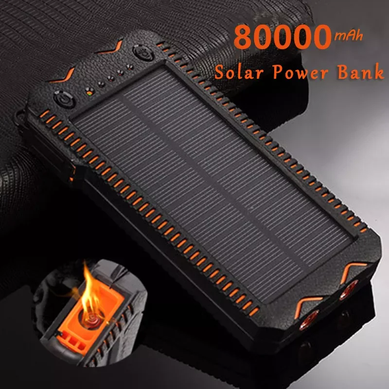 80000mAh Solar Power Bank High-Capacity Phone Charging Power Bank with Cigarette Lighter Double USB Outdoor Emergency Charger 
80000mAh Solar Power Bank High-Capacity Phone Charging Power Bank with Cigarette Lighter Double USB Outdoor Emergency Charger