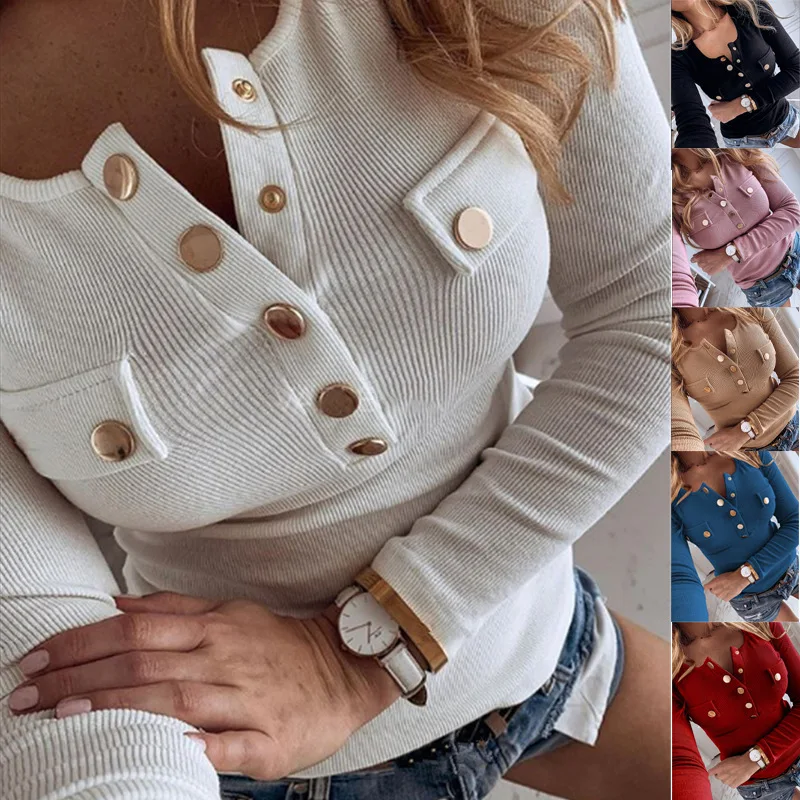 Sexy Fashion Button Long Sleeve T-Shirt Women 2023 Summer Solid Color V Neck T-shirts Ladies Tops
Sexy Fashion Button Long Sleeve T-Shirt Women 2023 Summer Solid Color V Neck T-shirts Ladies Tops
