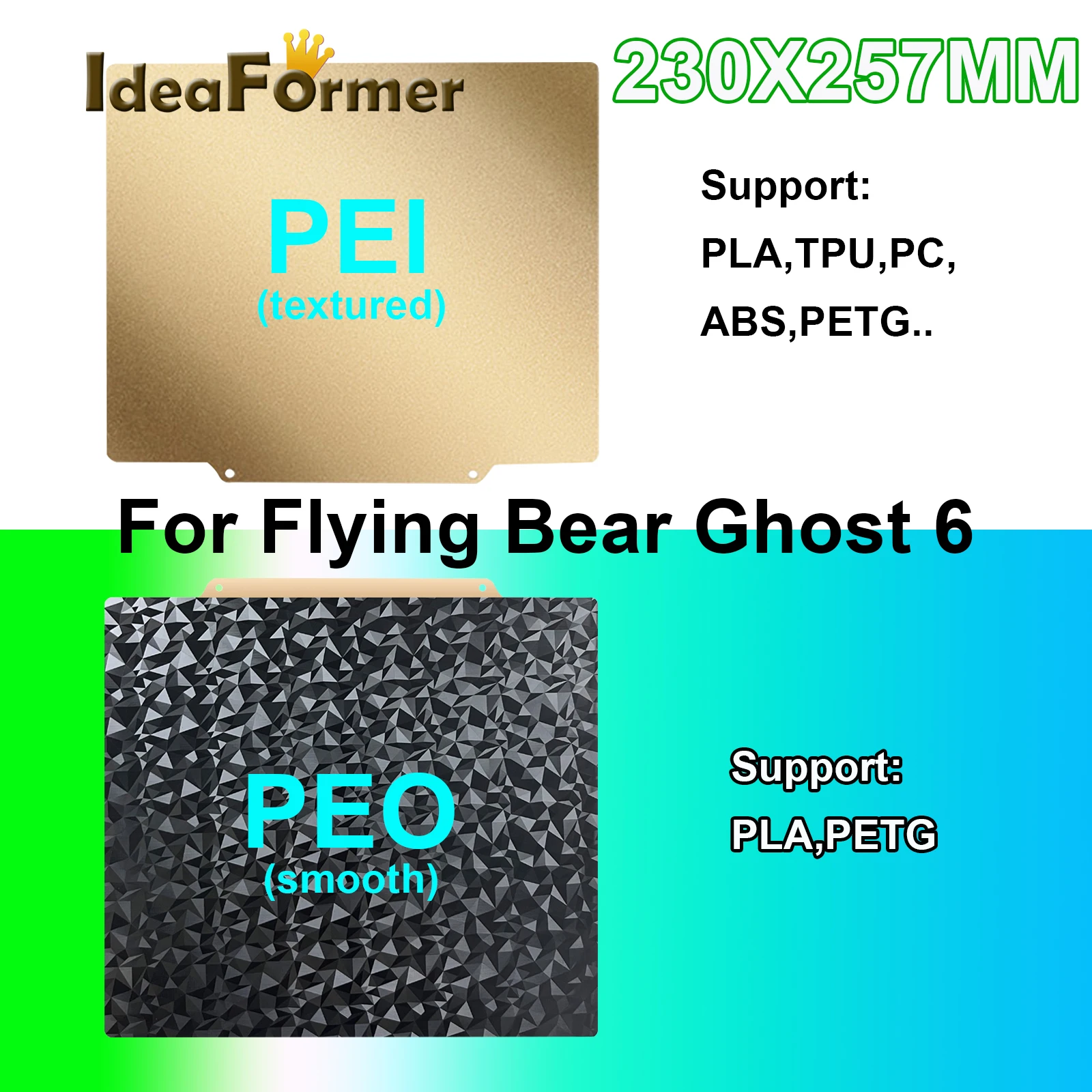 230x257mm For 3D Printer Flying Bear Ghost 6 PEI PEO Hot Bed Build Plate Spring Steel Plate Magnetic Double Sided Printing PEO
230x257mm For 3D Printer Flying Bear Ghost 6 PEI PEO Hot Bed Build Plate Spring Steel Plate Magnetic Double Sided Printing PEO